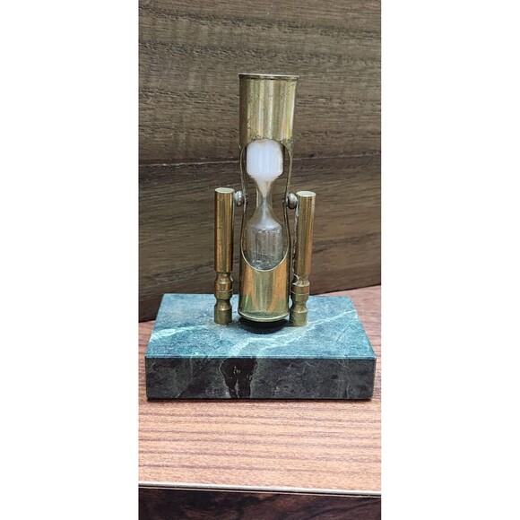 Vintage Brass Plated Timer with Marble base Sand Timer Paperweight - Picture 9 of 12